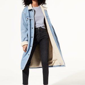 Golden by TNA Murad Long Denim and Shearling Jacket